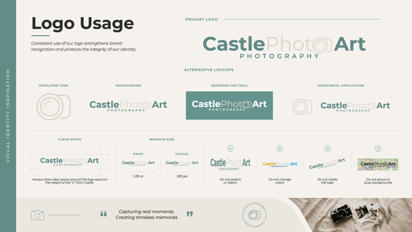 Castle PhotoArt primary, reversed and responsive logo usage system