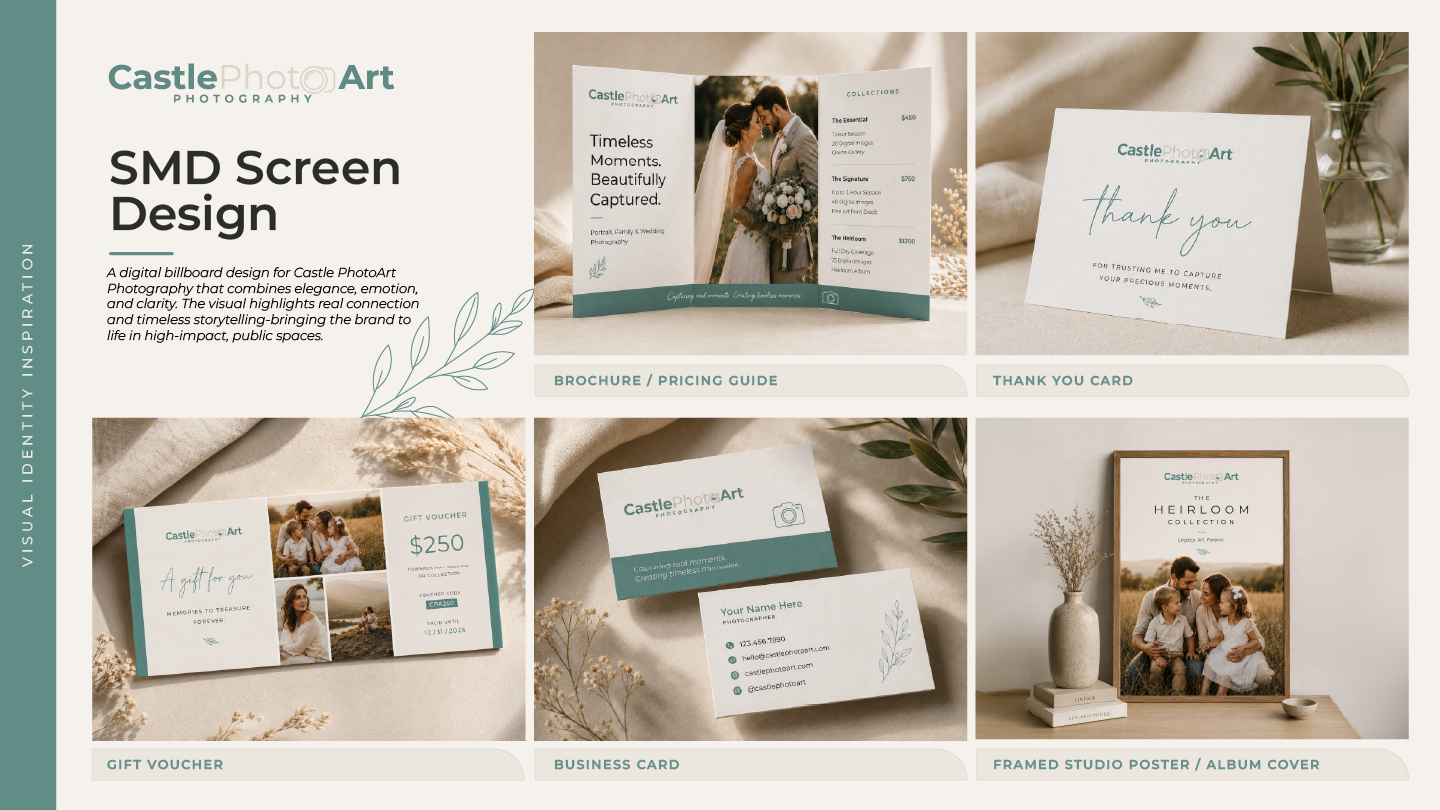 Castle PhotoArt brochure, thank-you card, voucher and business card applications