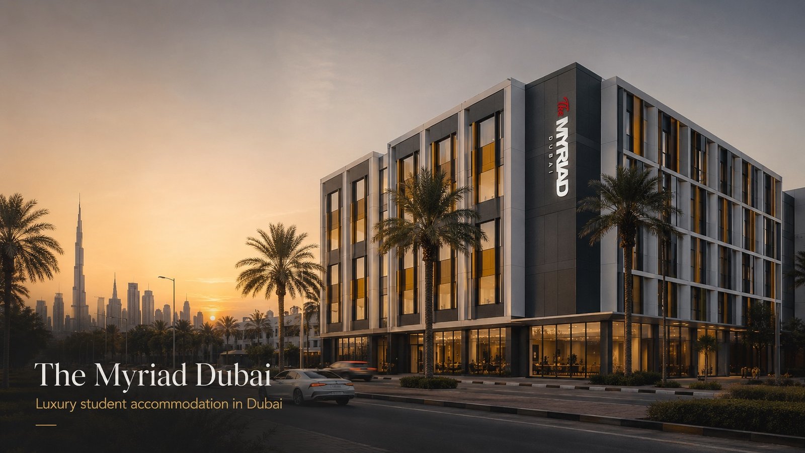 The Myriad Dubai luxury student accommodation exterior in Dubai