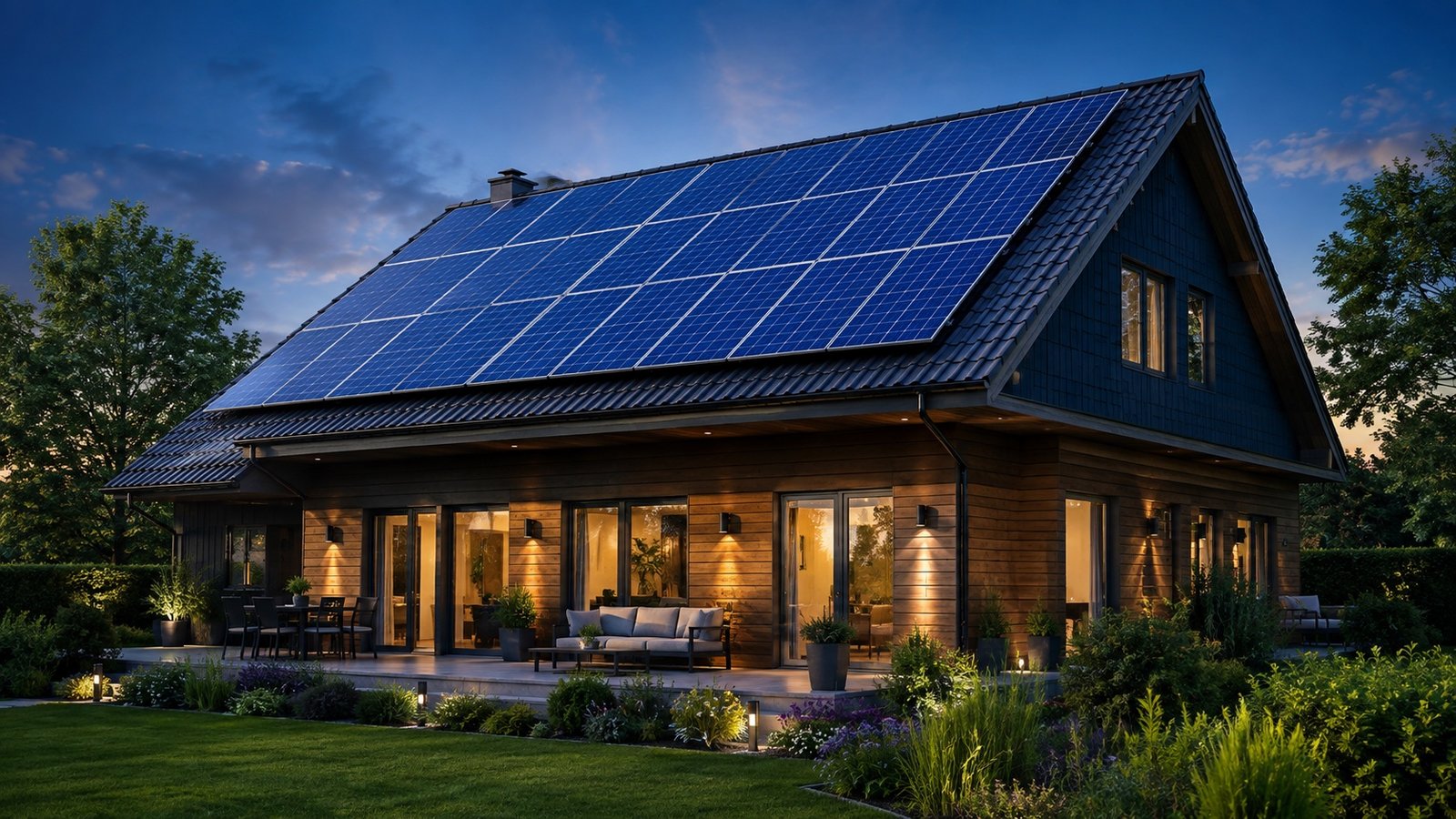 Modern home with rooftop solar panels