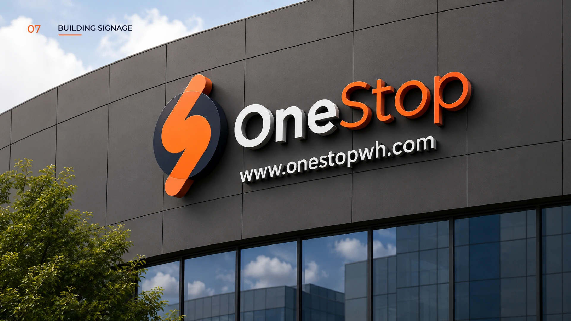 OneStop Warehouse exterior building signage