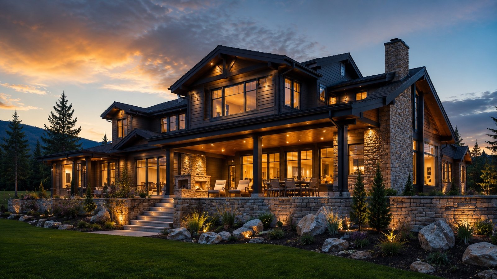Premium contractor-built home at dusk